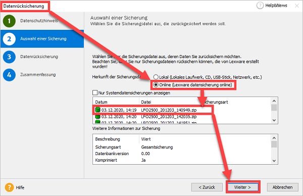 Screenshot Lexware datensicherung online Schritt 5